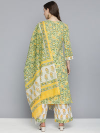 Thumbnail for HERE&NOW Floral Printed Regular Pure Cotton Kurta with Palazzos & With Dupatta - Distacart