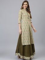 Thumbnail for Khushal K Women Cream-Coloured Printed High Slit Kurta with Skirt - Distacart