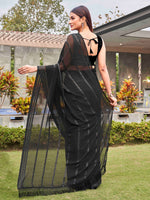 Thumbnail for Tikhi Imli Black Striped Sequinned Saree - Distacart