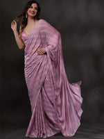 Thumbnail for Koskii Lavender Embellished Beads and Stones Poly Crepe Saree - Distacart