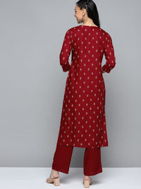 Thumbnail for HERE&NOW Women Maroon Ethnic Motifs Printed Regular Kurta with Palazzos - Distacart