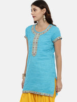 Thumbnail for Souchii Blue Yoke Design Jacquard Straight Kurta - Distacart