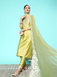 Thumbnail for Sangria Women Floral Embroidered Regular Sequinned Kurta with Trousers & With Dupatta - Distacart