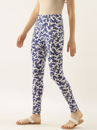 Thumbnail for Souchii Women White & Blue Printed Slim-Fit Ankle-Length Leggings - Distacart