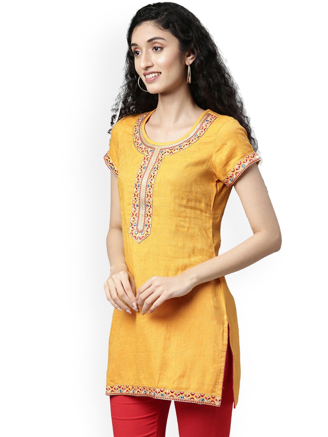 Souchii Yellow Embroidered Kurta - Distacart