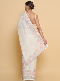 Thumbnail for Soch Cream-Coloured & Red Floral Embroidered Pure Georgette Heavy Work Saree - Distacart