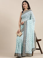 Thumbnail for Mitera Blue Embellished Sequinned Saree - Distacart