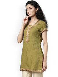 Thumbnail for Souchii Olive Green Woven Design Kurta - Distacart