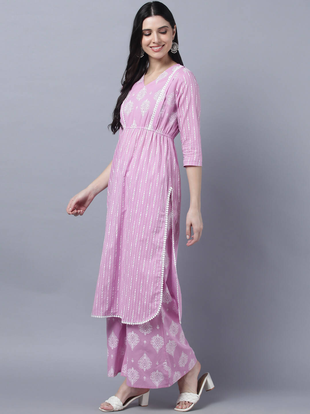 Myshka Stylish Pink 3/4 Sleeve Women's Kurta Palazzo Set - Distacart