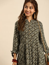 Thumbnail for Sangria Women Ethnic Motifs Printed Mandarin Collar Anarkali Kurta - Distacart