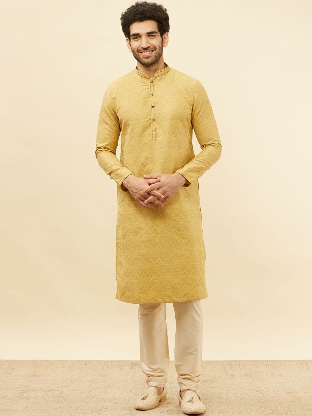 Manyavar Ethnic Motifs Woven Design Regular Kurta with Pyjamas - Distacart
