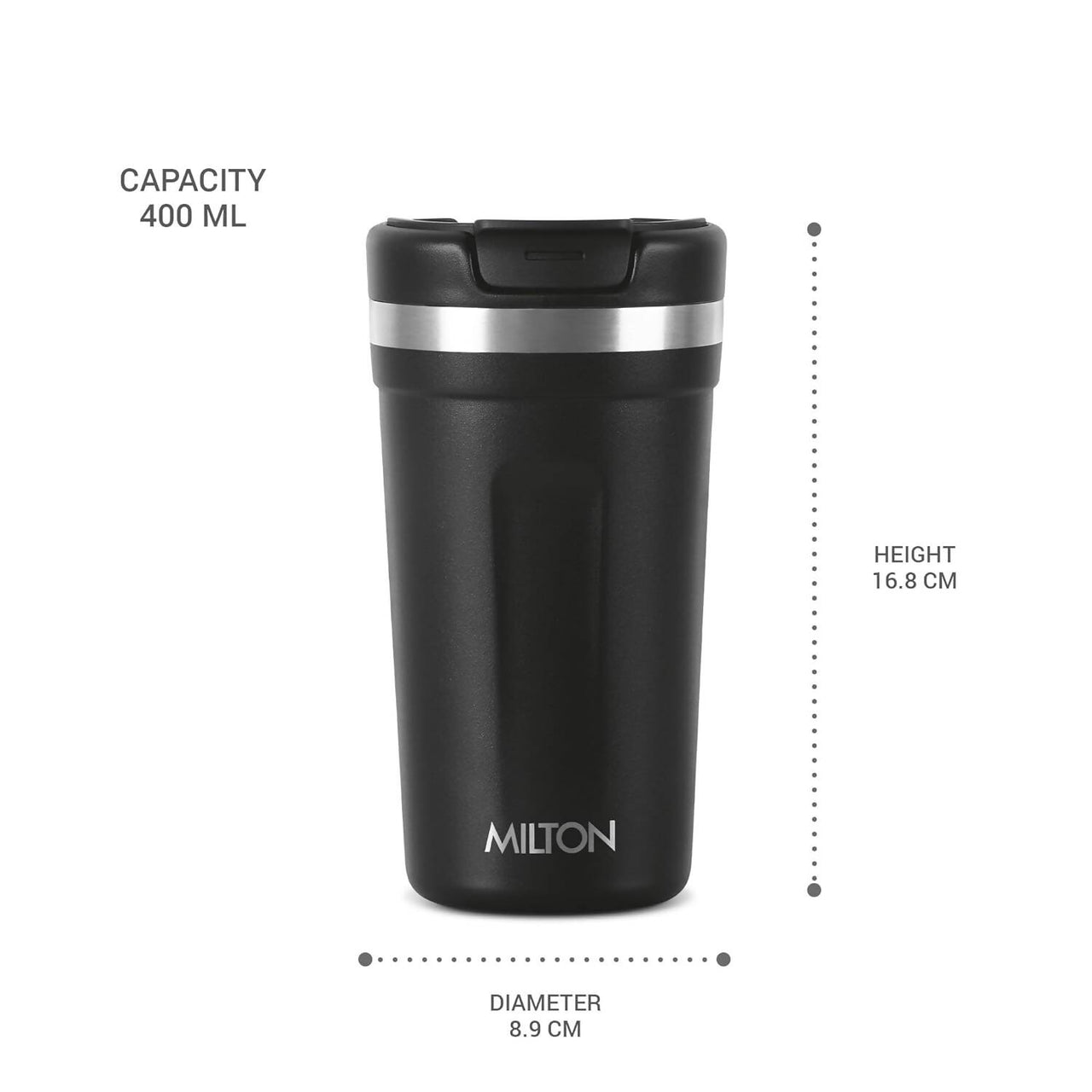 Milton Corral Thermosteel Insulated Coffee Mug Tumbler - 400ml (Black) - Distacart