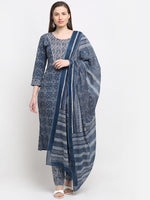 Thumbnail for Kalini Women Blue Ethnic Motifs Printed Pure Cotton Kurta with Trousers & With Dupatta - Distacart