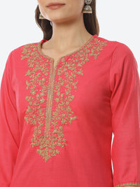 Thumbnail for Biba Women Fuchsia Yoke Design Pure Cotton Kurta with Trousers & With Dupatta - Distacart