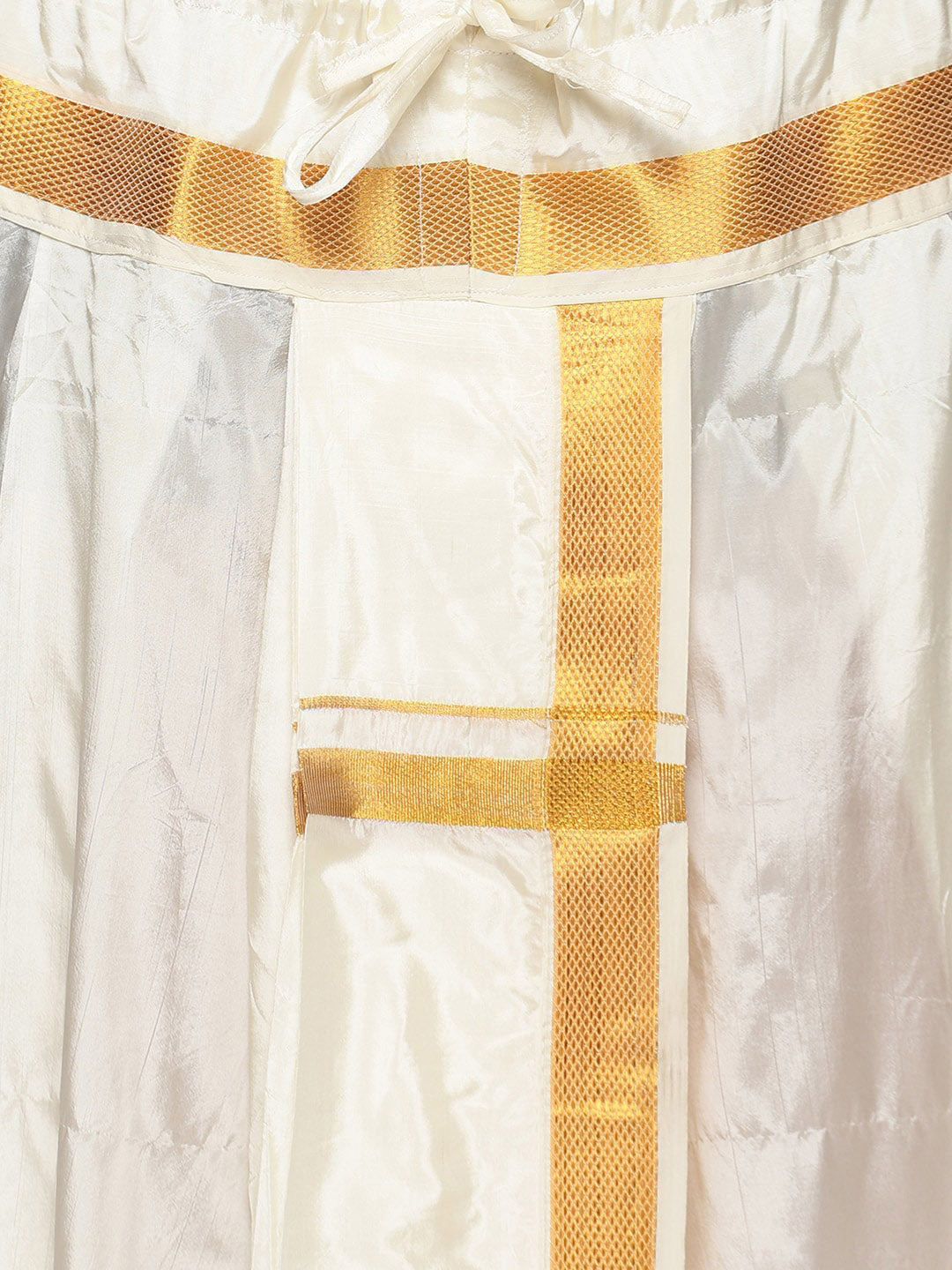 Sethukrishna Men Cream-Coloured & Gold-Coloured Solid Art Silk Dhoti Pants - Distacart