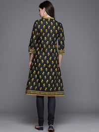 Thumbnail for Biba Women Black & Mustard Yellow Pure Cotton Printed Kurta with Churidar - Distacart