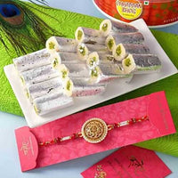 Thumbnail for Rajasthani Rakhi & Pista Kaju Roll Box Combo