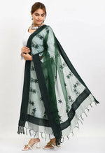 Thumbnail for Mominos Fashion Moeza Women's Orgenza All Over Chikan Work Bottle Green Dupatta - Distacart
