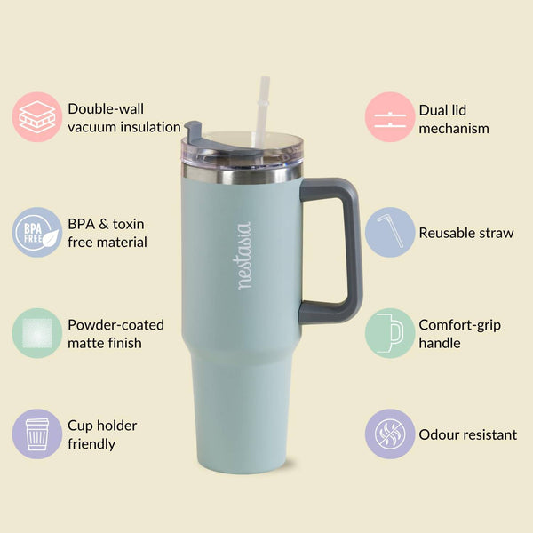 Nestasia Tumbler with Handle Straw & Lid - 1.2L (Green) - Distacart