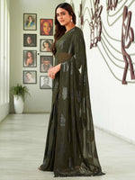 Thumbnail for Tikhi Imli Green Floral Embellished Saree - Distacart