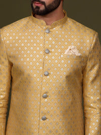 Thumbnail for KISAH Woven Design Mandarin Collar Sherwani Set - Distacart