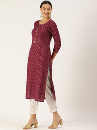 Thumbnail for HERE&NOW Women Maroon Ethnic Printed Kurta with Trousers & With Dupatta - Distacart