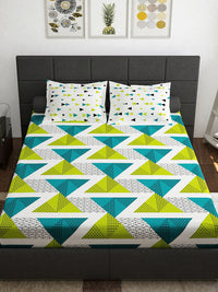 Thumbnail for Story@home Ventura Green Geometric 152 TC Cotton Queen Bedsheet With 2 Pillow Covers - Distacart