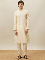 Thumbnail for Manyavar Self Design Mandarin Collar Pure Cotton Kurta With Pyjamas - Distacart