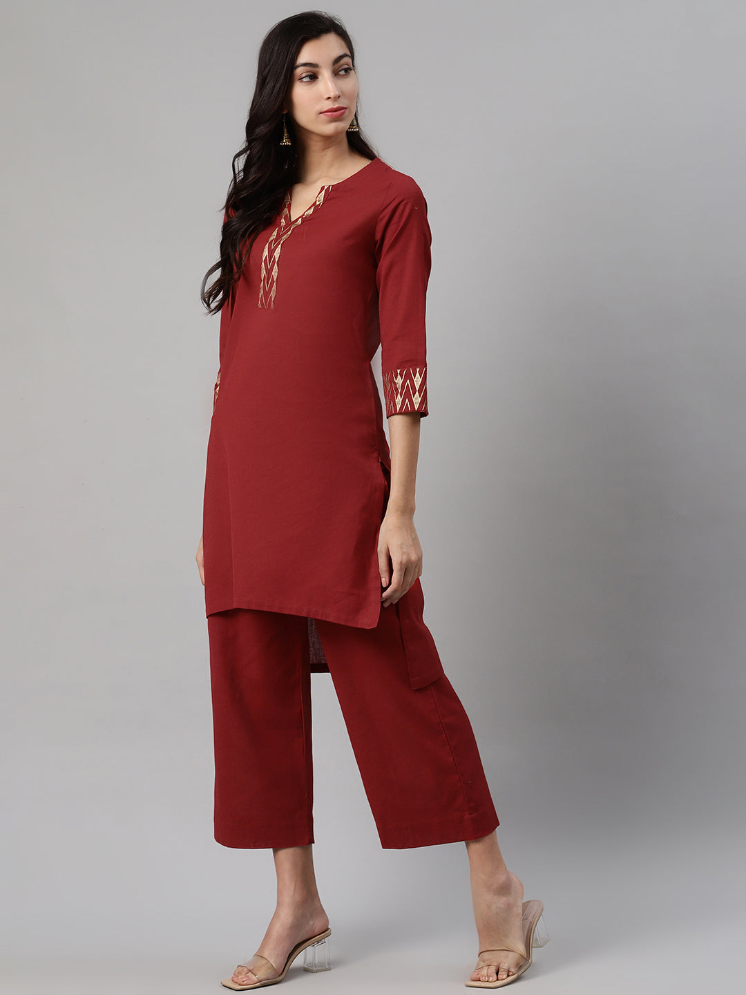Biba Women Red Solid Kurta with Palazzos - Distacart
