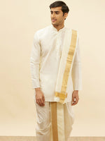Thumbnail for Manyavar Mandarin Collar Regular Pure Silk Kurta With Dhoti Pants & Dupatta - Distacart