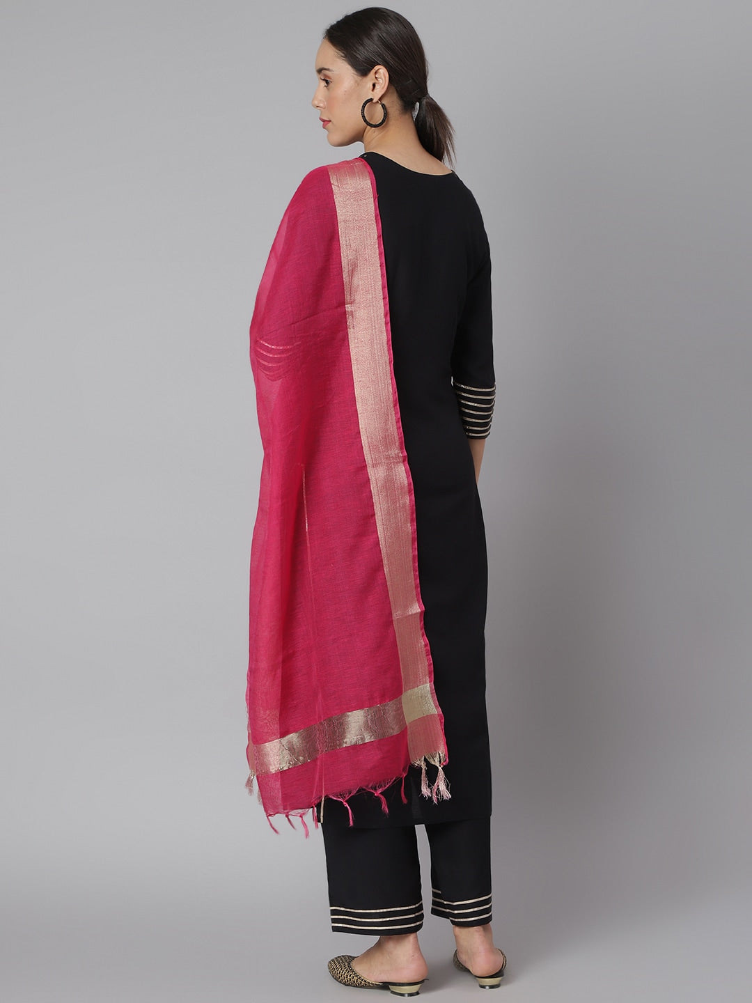 Khushal K Women Black Solid Kurta with Palazzos & Dupatta - Distacart