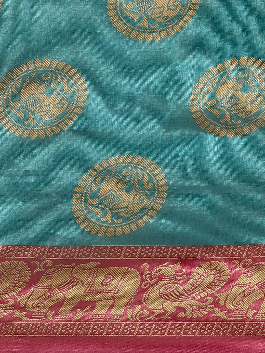 Saree Mall Teal Green & Beige Printed Bhagalpuri Saree - Distacart