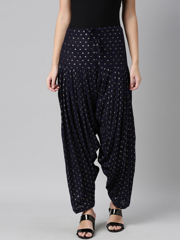 Souchii Navy Blue & Beige Woven-Design Pure Cotton Patiala - Distacart