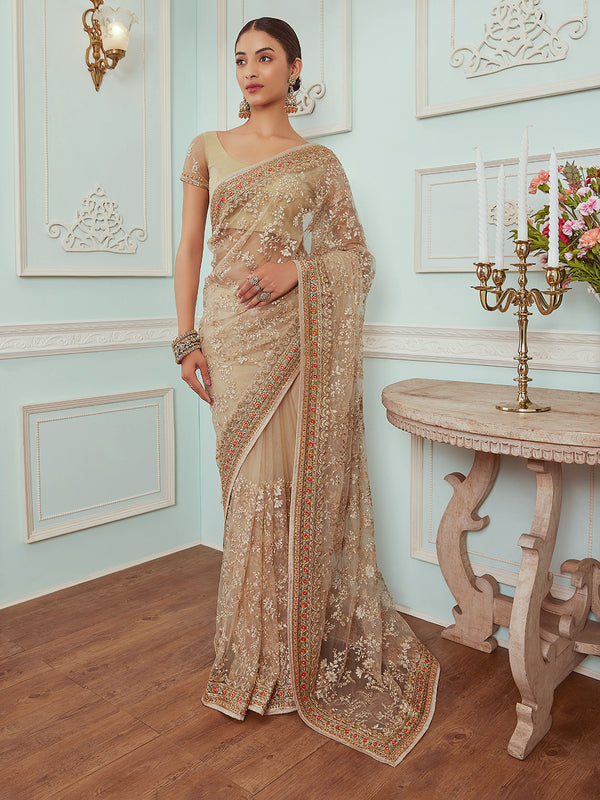 Soch Floral Embroidered Net Saree - Distacart