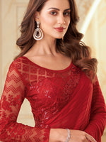 Thumbnail for Mitera Red Striped Embroidered Saree - Distacart