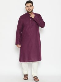 Thumbnail for Vastramay Men Plus Size Purple Solid Cotton Kurta - Distacart