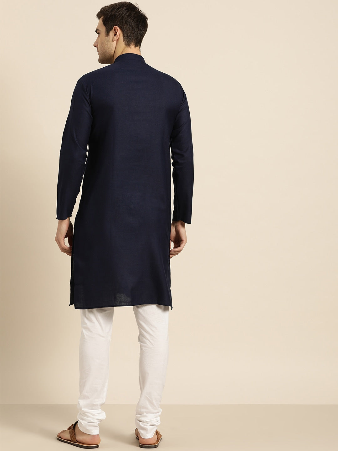 Sojanya Men Navy Blue Solid Straight Kurta - Distacart