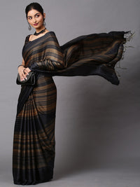 Thumbnail for Mitera Black & Tan Striped Party Wear Saree - Distacart