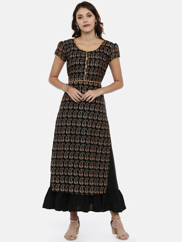Souchii Black & Yellow Printed Maxi Dress - Distacart