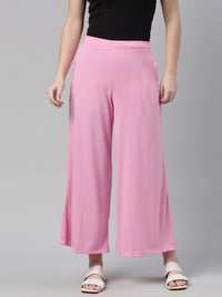 Thumbnail for Souchii Pink Knitted Palazzos - Distacart