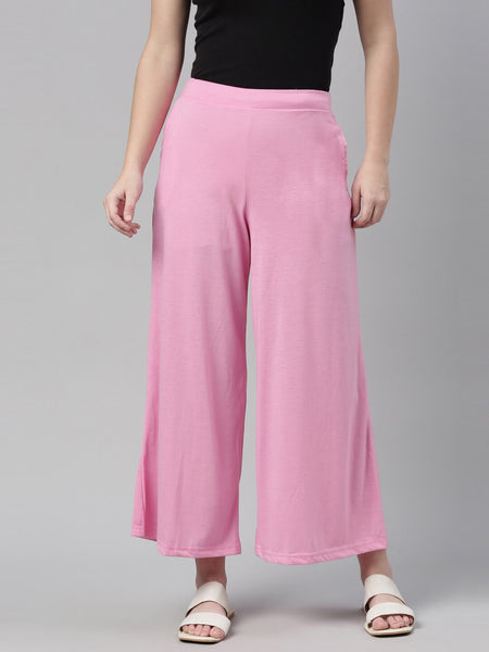 Souchii Pink Knitted Palazzos - Distacart