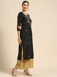 Thumbnail for Sangria Women Black Ethnic Motifs Embroidered Floral Kurta - Distacart