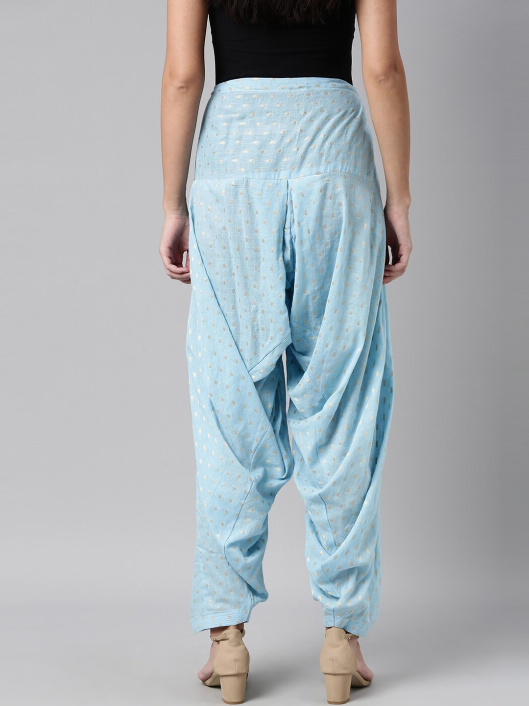 Souchii Blue & Gold-Coloured Woven Design Pure Cotton Patiala - Distacart