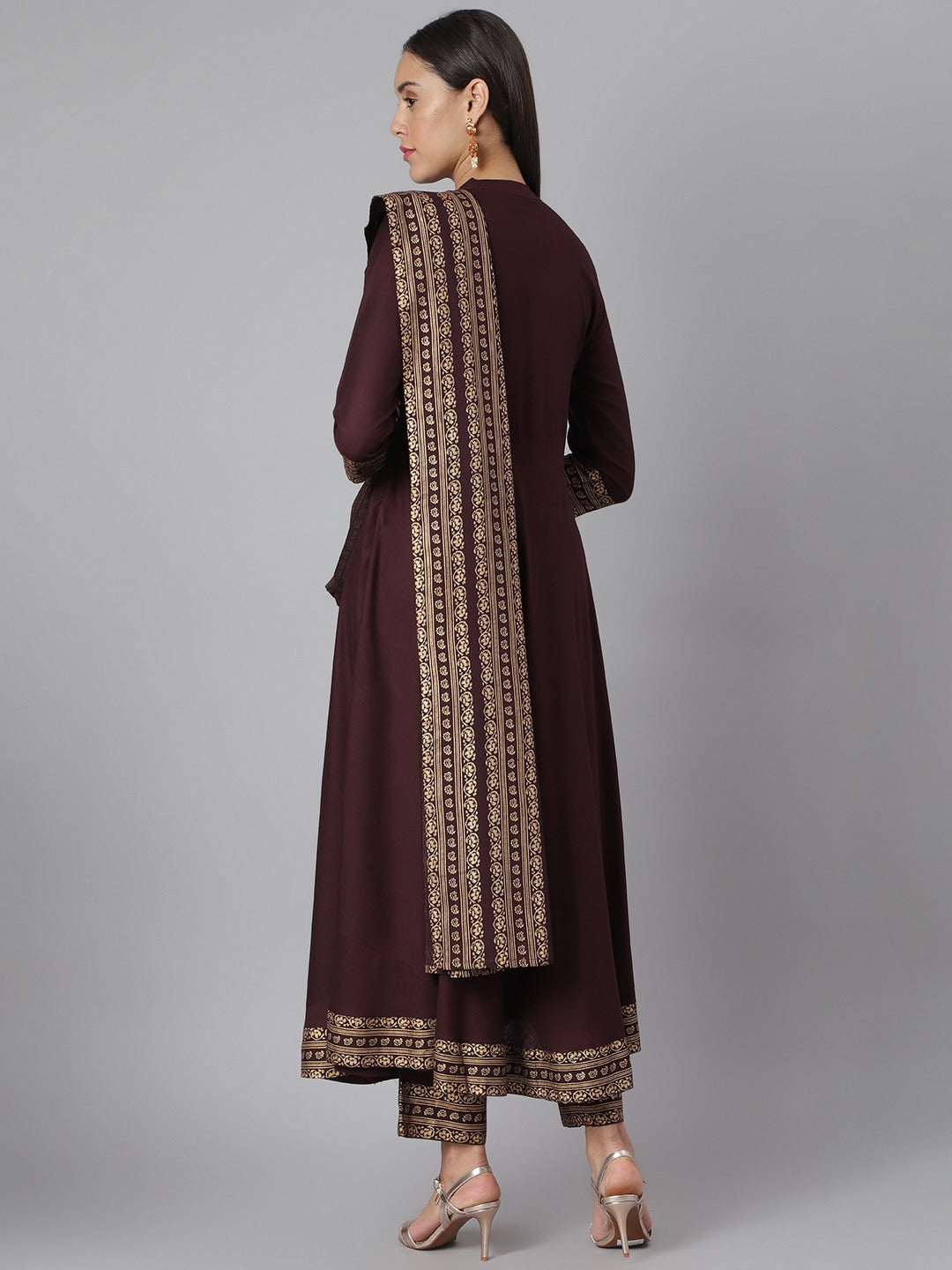 Khushal K Women Brown Floral Printed Kurta with Trousers & With Dupatta - Distacart