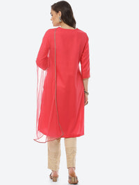 Thumbnail for Biba Women Fuchsia Yoke Design Pure Cotton Kurta with Trousers & With Dupatta - Distacart