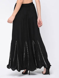 Thumbnail for Mominos Fashion Black Viscose Rayon Flared Palazzo with Mirror Lace Work - Distacart