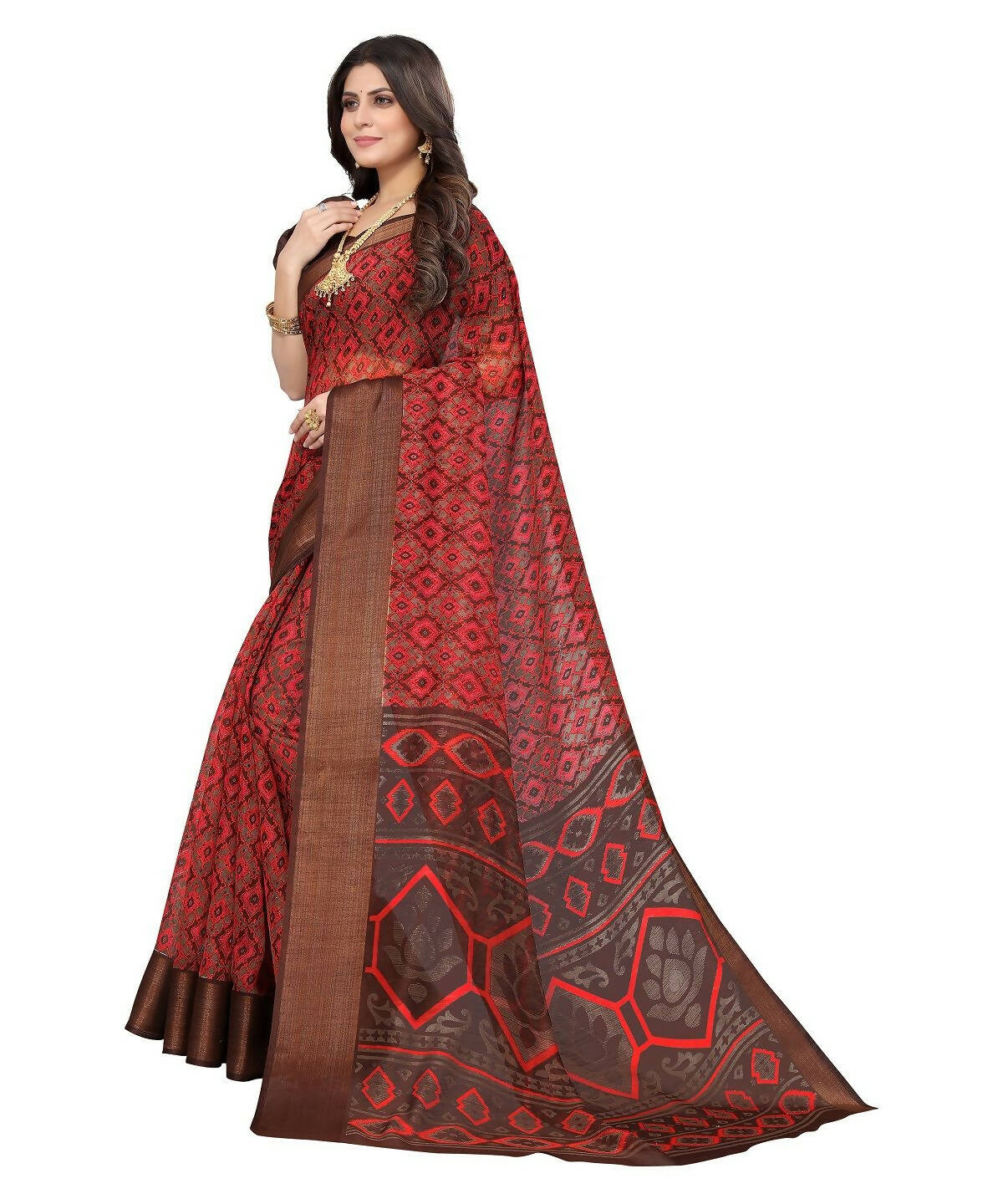 Vamika Cotton Red Jari Border Bollywood Style Saree (VASU RED) - Distacart