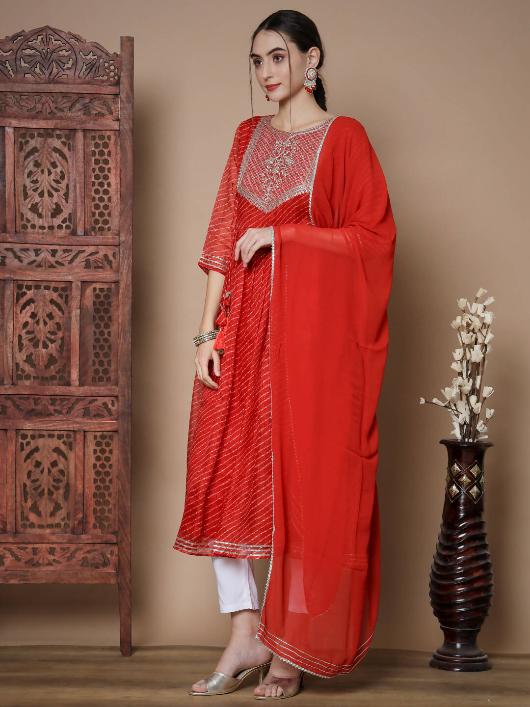 Myshka Women's Red Anarkali Kurta & With Dupatta - Distacart