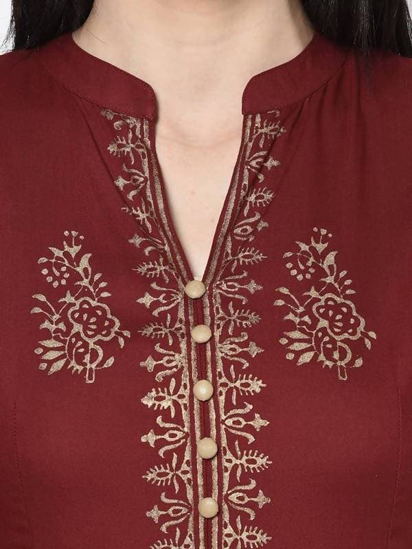 Aniyah Rayon Maroon Block Print Anarkali Palazzo Set (AN-212K)