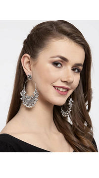 Thumbnail for Mominos Fashion Silver-Plated Peacock Design Chandbali Earrings - Distacart